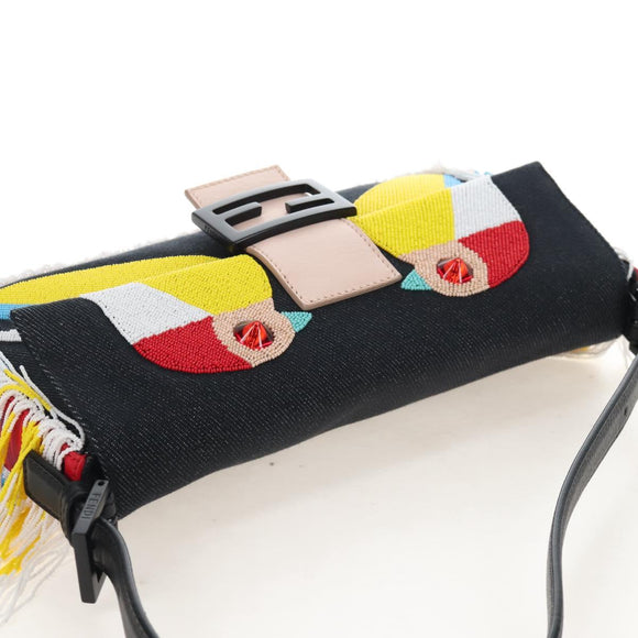 FENDI Mamma Baguette Shoulder Bag Denim Beads Multicolor Auth 211733SM