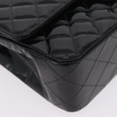 CHANEL Chain Matelasse25 Bag Patent Leather Black Silver CC Auth 211734V-10