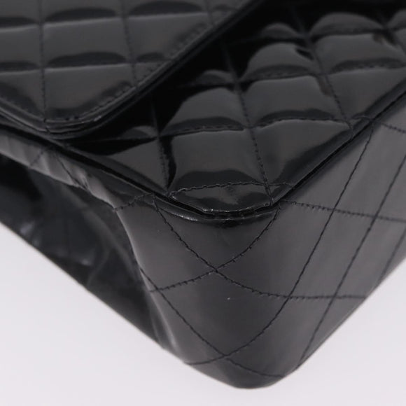 CHANEL Chain Matelasse25 Bag Patent Leather Black Silver CC Auth 211734V