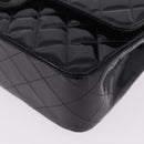 CHANEL Chain Matelasse25 Bag Patent Leather Black Silver CC Auth 211734V-11