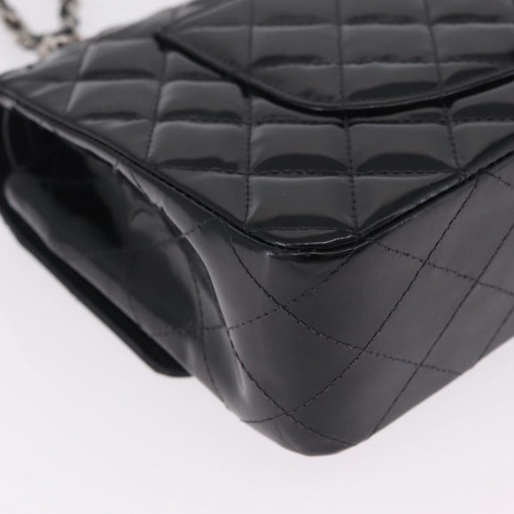 CHANEL Chain Matelasse25 Bag Patent Leather Black Silver CC Auth 211734V