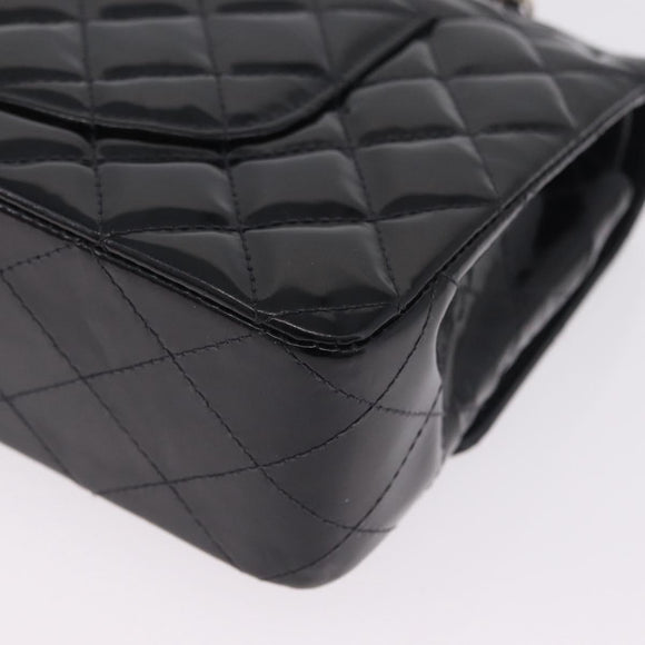 CHANEL Chain Matelasse25 Bag Patent Leather Black Silver CC Auth 211734V