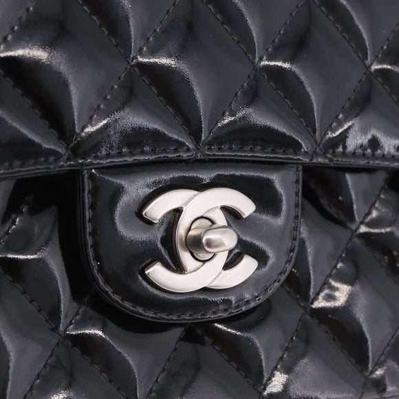 CHANEL Chain Matelasse25 Bag Patent Leather Black Silver CC Auth 211734V