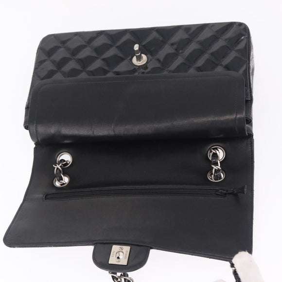 CHANEL Chain Matelasse25 Bag Patent Leather Black Silver CC Auth 211734V