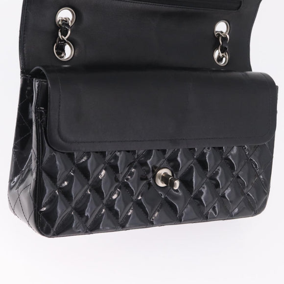 CHANEL Chain Matelasse25 Bag Patent Leather Black Silver CC Auth 211734V