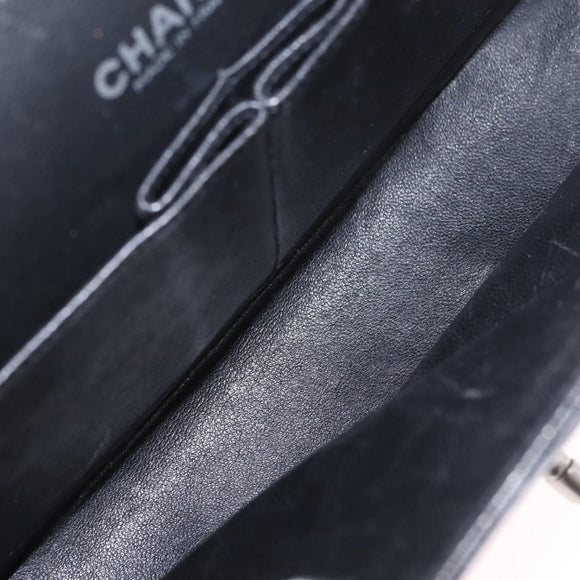 CHANEL Chain Matelasse25 Bag Patent Leather Black Silver CC Auth 211734V