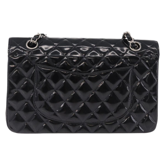 CHANEL Chain Matelasse25 Bag Patent Leather Black Silver CC Auth 211734V