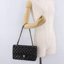CHANEL Chain Matelasse25 Bag Patent Leather Black Silver CC Auth 211734V-31