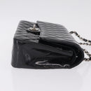 CHANEL Chain Matelasse25 Bag Patent Leather Black Silver CC Auth 211734V-4