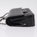 CHANEL Chain Matelasse25 Bag Patent Leather Black Silver CC Auth 211734V-5
