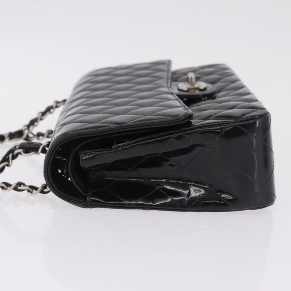 CHANEL Chain Matelasse25 Bag Patent Leather Black Silver CC Auth 211734V