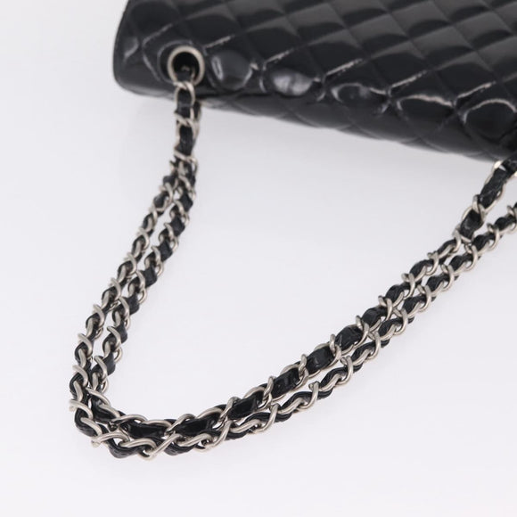 CHANEL Chain Matelasse25 Bag Patent Leather Black Silver CC Auth 211734V