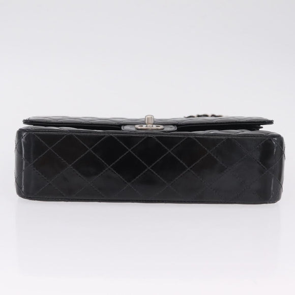 CHANEL Chain Matelasse25 Bag Patent Leather Black Silver CC Auth 211734V