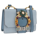 Miu Miu Madras Shoulder Bag Leather Light Blue Gold Auth 211735A-1