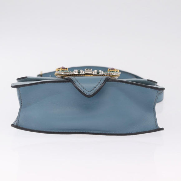 Miu Miu Madras Shoulder Bag Leather Light Blue Gold Auth 211735A