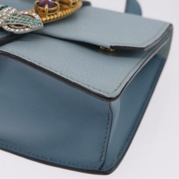 Miu Miu Madras Shoulder Bag Leather Light Blue Gold Auth 211735A