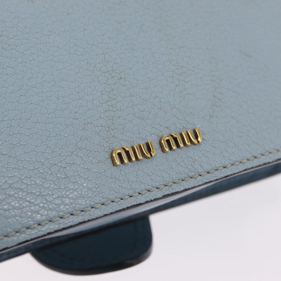 Miu Miu Madras Shoulder Bag Leather Light Blue Gold Auth 211735A