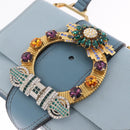 Miu Miu Madras Shoulder Bag Leather Light Blue Gold Auth 211735A-17