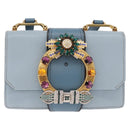 Miu Miu Madras Shoulder Bag Leather Light Blue Gold Auth 211735A-2