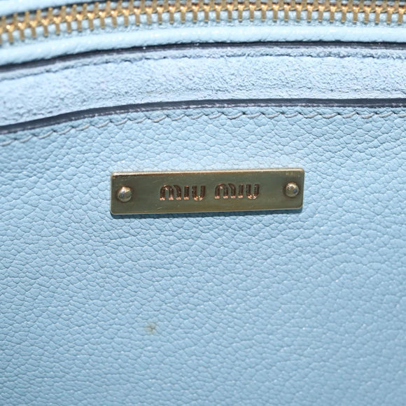 Miu Miu Madras Shoulder Bag Leather Light Blue Gold Auth 211735A