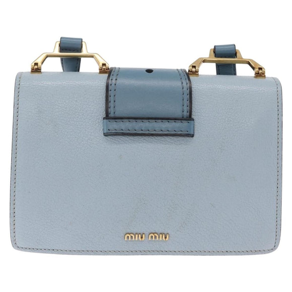 Miu Miu Madras Shoulder Bag Leather Light Blue Gold Auth 211735A
