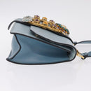 Miu Miu Madras Shoulder Bag Leather Light Blue Gold Auth 211735A-5