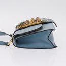 Miu Miu Madras Shoulder Bag Leather Light Blue Gold Auth 211735A-6