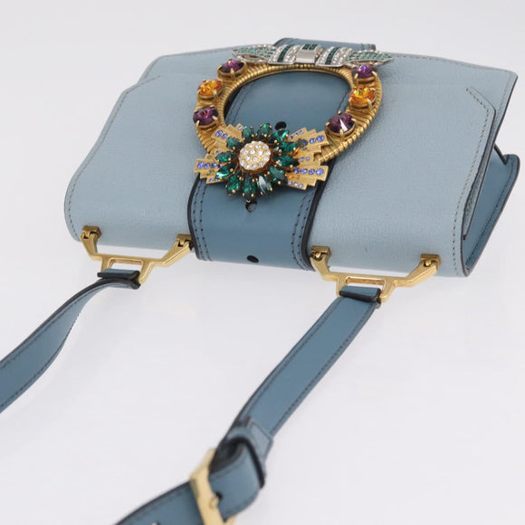 Miu Miu Madras Shoulder Bag Leather Light Blue Gold Auth 211735A