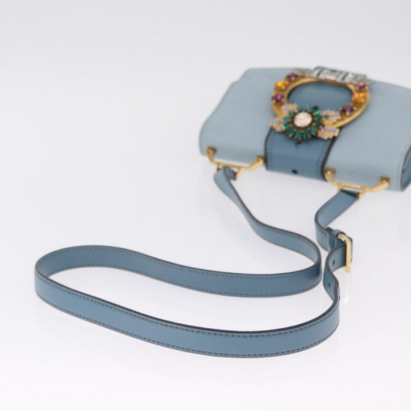 Miu Miu Madras Shoulder Bag Leather Light Blue Gold Auth 211735A