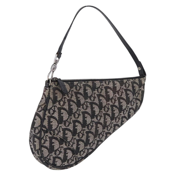 Christian Dior Trotter Canvas Saddle Accessory Pouch Black Silver Auth 211737A