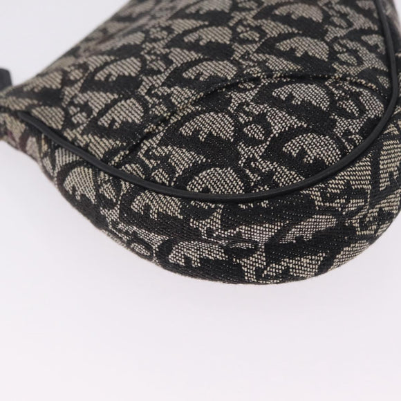 Christian Dior Trotter Canvas Saddle Accessory Pouch Black Silver Auth 211737A