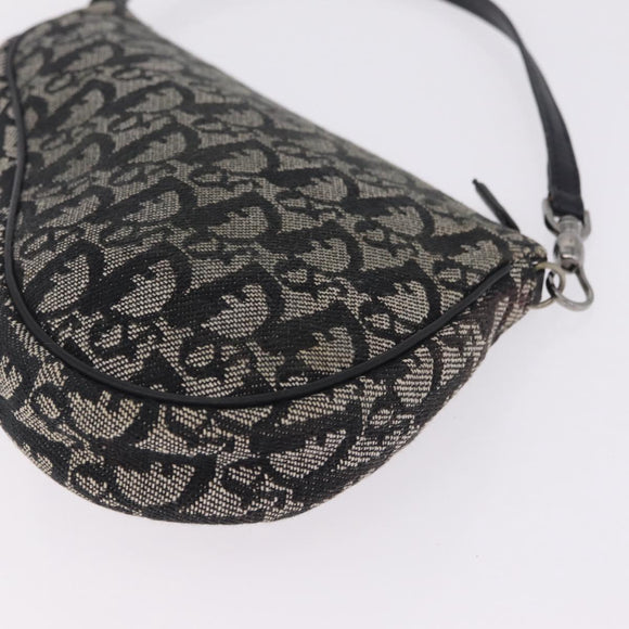 Christian Dior Trotter Canvas Saddle Accessory Pouch Black Silver Auth 211737A