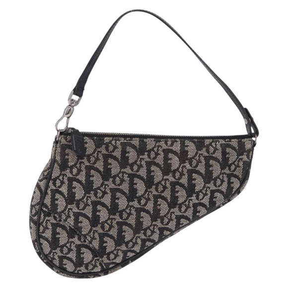 Christian Dior Trotter Canvas Saddle Accessory Pouch Black Silver Auth 211737A