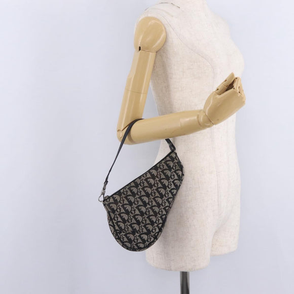 Christian Dior Trotter Canvas Saddle Accessory Pouch Black Silver Auth 211737A