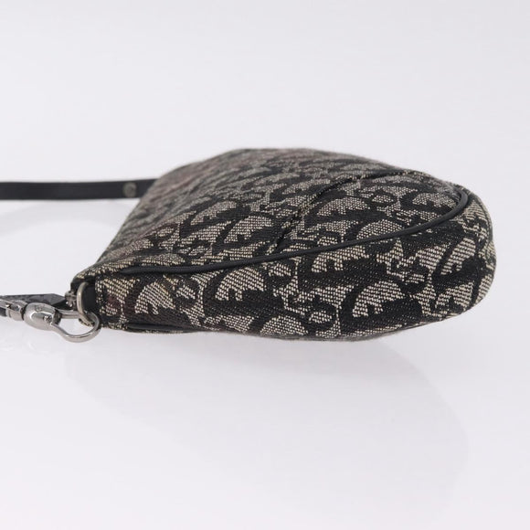 Christian Dior Trotter Canvas Saddle Accessory Pouch Black Silver Auth 211737A