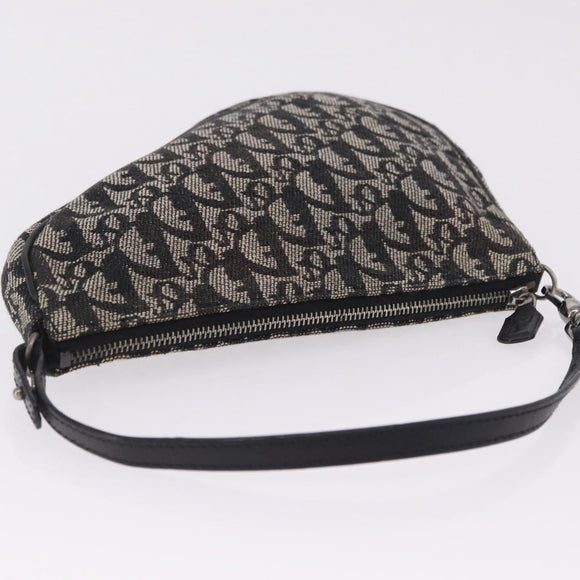 Christian Dior Trotter Canvas Saddle Accessory Pouch Black Silver Auth 211737A