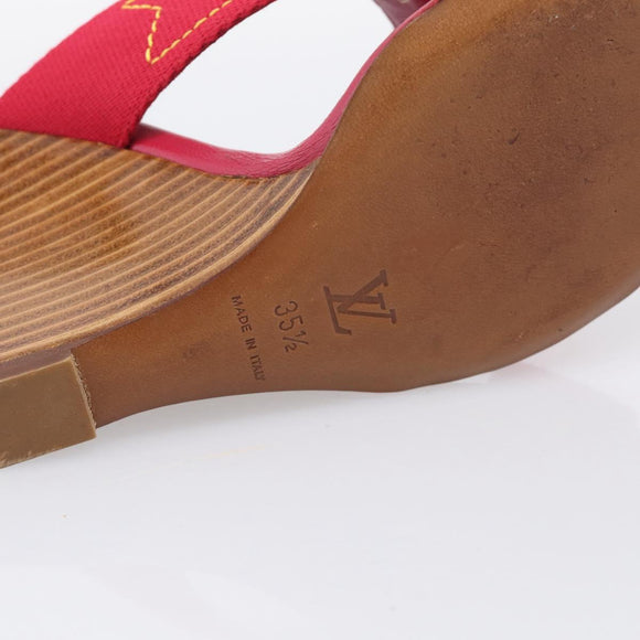 LOUIS VUITTON Sandals Canvas 35 1/2 Red LV Auth 211741V