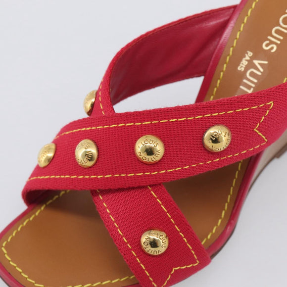 LOUIS VUITTON Sandals Canvas 35 1/2 Red LV Auth 211741V