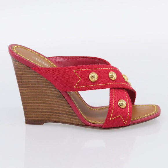 LOUIS VUITTON Sandals Canvas 35 1/2 Red LV Auth 211741V