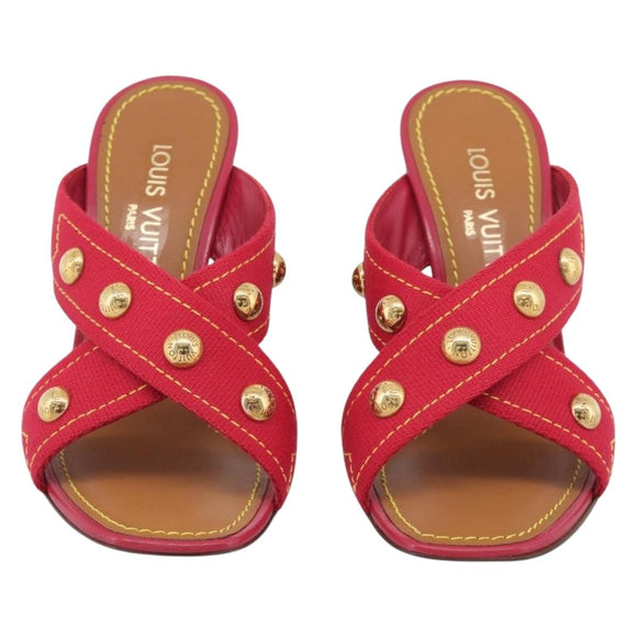 LOUIS VUITTON Sandals Canvas 35 1/2 Red LV Auth 211741V