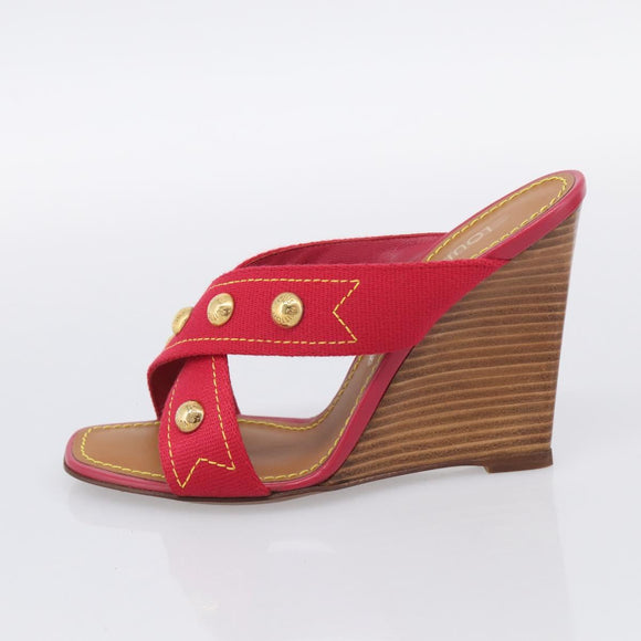 LOUIS VUITTON Sandals Canvas 35 1/2 Red LV Auth 211741V