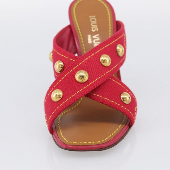 LOUIS VUITTON Sandals Canvas 35 1/2 Red LV Auth 211741V