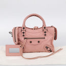 Balenciaga Classic Mini City Bag Leather 2way Pink Silver 300295 Auth 211746V-30