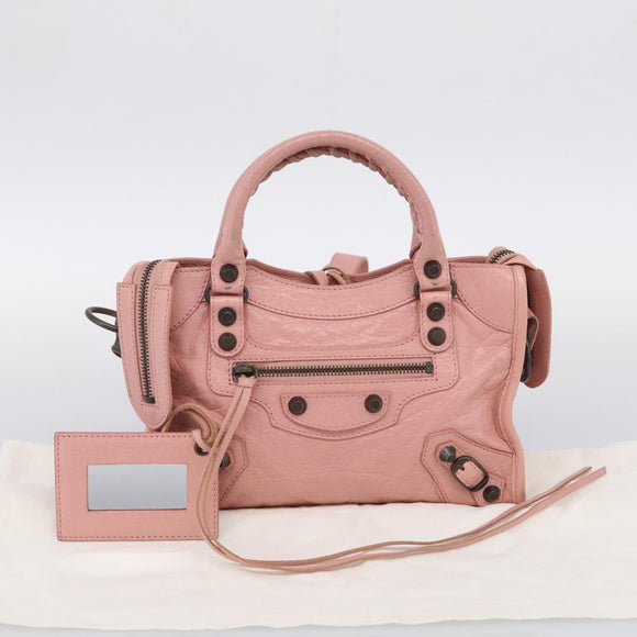 Balenciaga Classic Mini City Bag Leather 2way Pink Silver 300295 Auth 211746V
