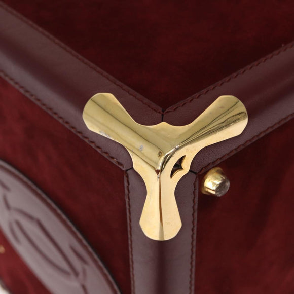 Cartier Must Line Vanity Hand Bag Suede Bordeaux Gold Auth 211751V