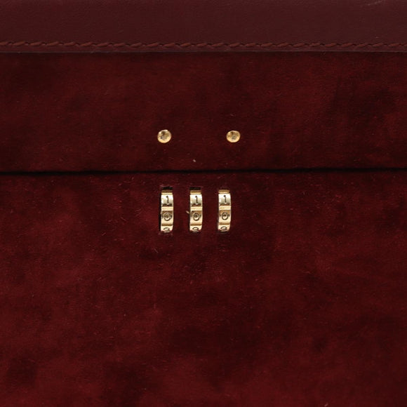 Cartier Must Line Vanity Hand Bag Suede Bordeaux Gold Auth 211751V