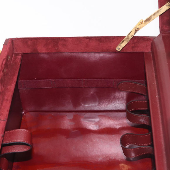 Cartier Must Line Vanity Hand Bag Suede Bordeaux Gold Auth 211751V