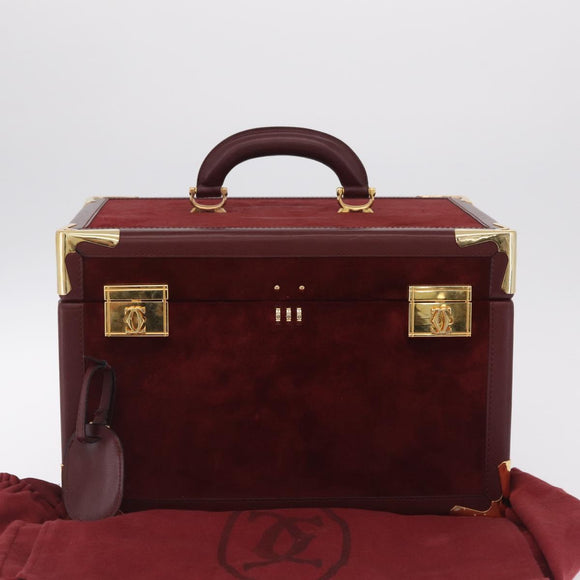 Cartier Must Line Vanity Hand Bag Suede Bordeaux Gold Auth 211751V
