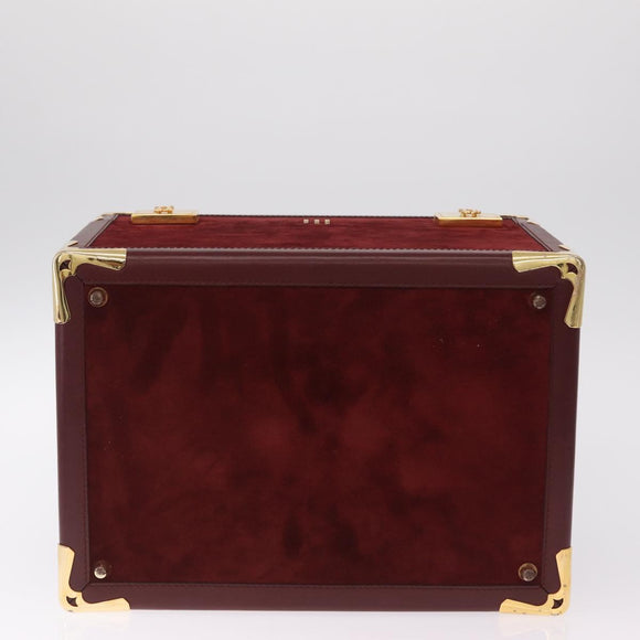 Cartier Must Line Vanity Hand Bag Suede Bordeaux Gold Auth 211751V