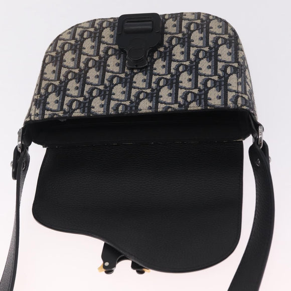 Christian Dior Trotter Canvas Saddle Shoulder Bag Navy Silver Auth 211754V